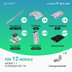 Clenergy PV-ezRack SolarRoof Pro 2.0 Unterkonstruktion Flachdach Set für 12 Module