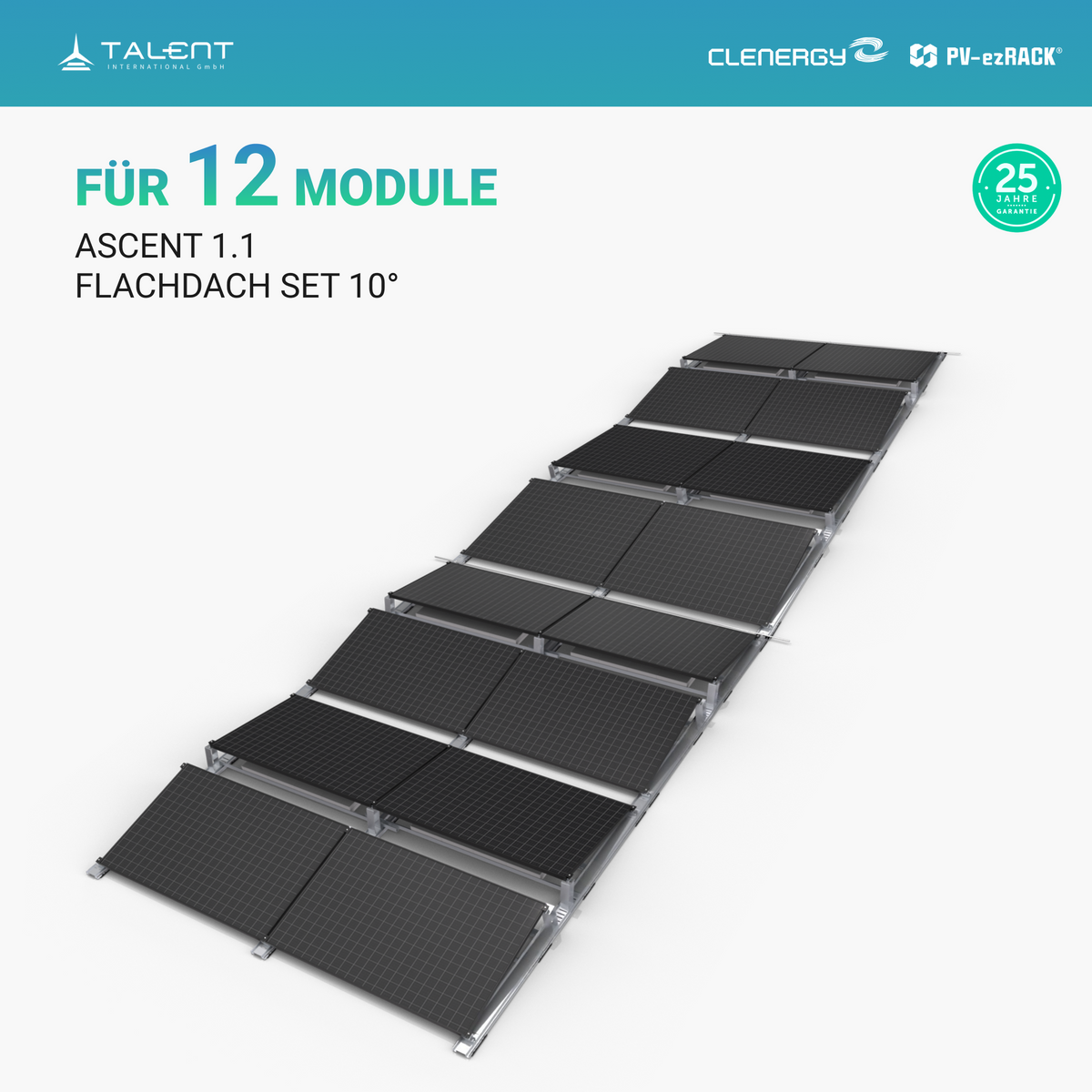 Clenergy PV-ezRack SolarRoof Pro 2.0 Unterkonstruktion Flachdach Set für 12 Module