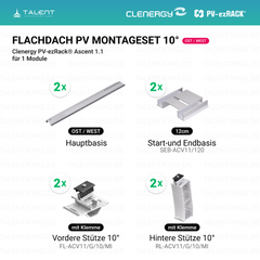 Clenergy PVezRack® Ascent 1.1: Flachdach Ost/West PV Montageset für 1 Module ( neue ver. 2026 )