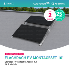 Clenergy PVezRack® Ascent 1.1: Flachdach in Ost/West-Ausrichtung PV Montageset fü 2 Module ( neue ver. 2026 )