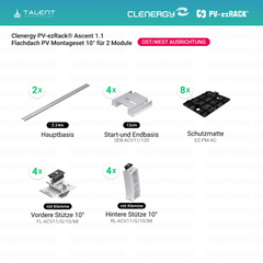 Clenergy PVezRack® Ascent 1.1: Flachdach in Ost/West-Ausrichtung PV Montageset fü 2 Module ( neue ver. 2026 )