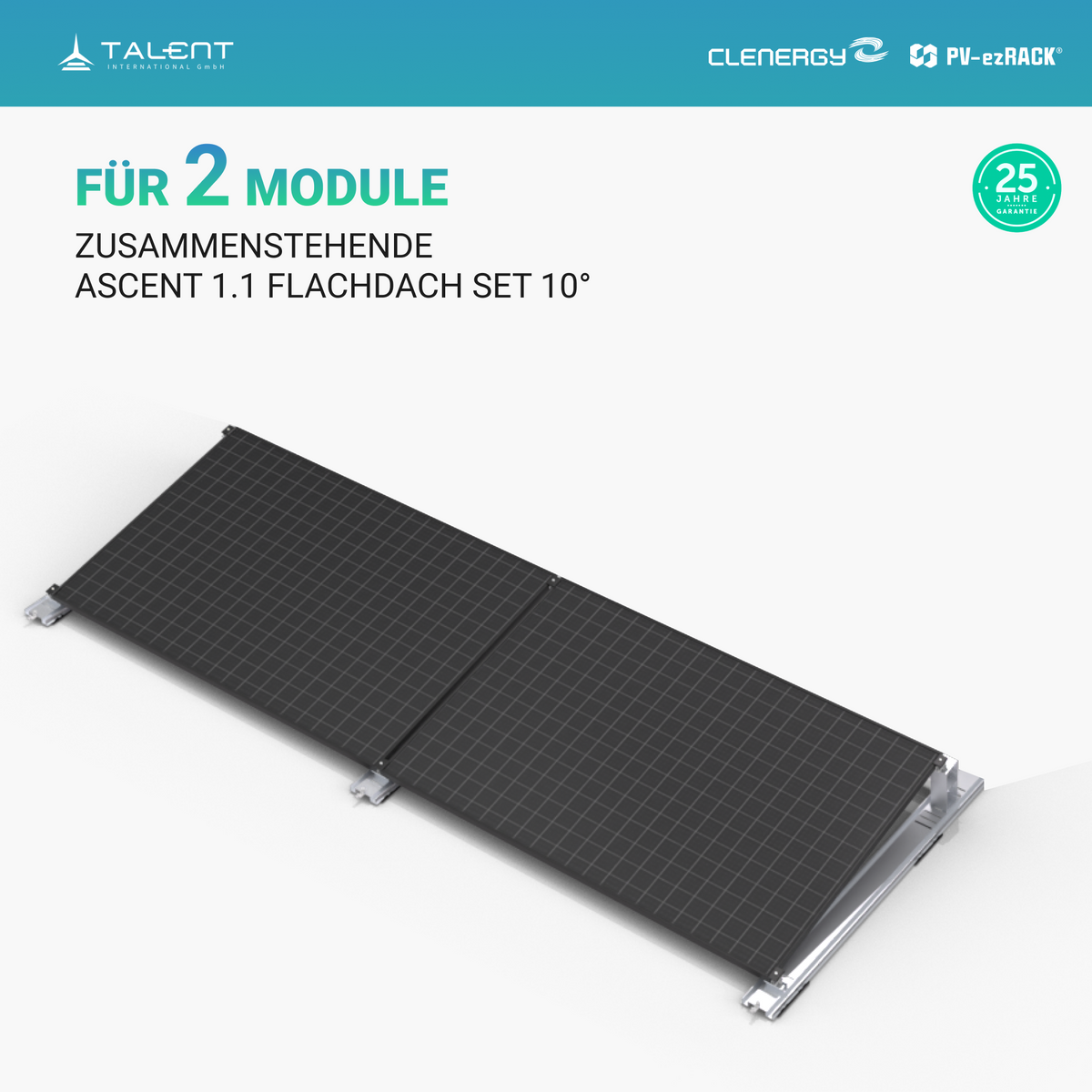 Clenergy PV-ezRack SolarRoof Pro 2.0 Unterkonstruktion Flachdach Set  für 2 zusammenstehende Module