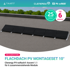 Clenergy PVezRack® Ascent 1.1: Flachdach in Süd-Ausrichtung PV Montageset für 6 zusammenstehende Module ( neue ver. 2026 )