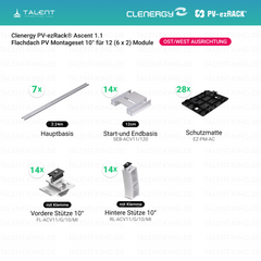 Clenergy PVezRack® Ascent 1.1: Flachdach in Ost/West-Ausrichtung PV Montageset fü 12 (6 x 2) Module ( neue ver. 2026 )