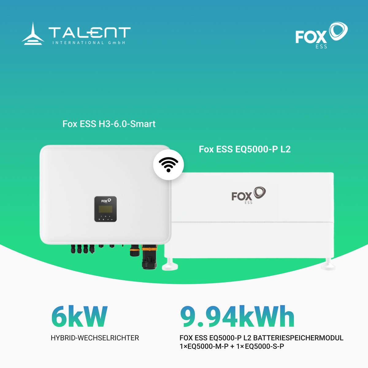 Fox ESS 6kW Hybrid Wechselrichter H3-6.0-Smart mit EQ5000-P L2 Hochvoltspeicherbatterie 9,94 kWh