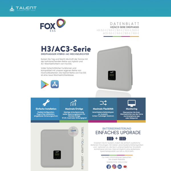 Fox ESS H3-5.0-E 5kW Hybridwechselrichter 3-phasig inkl. Wifi-Modul & Energiezähler