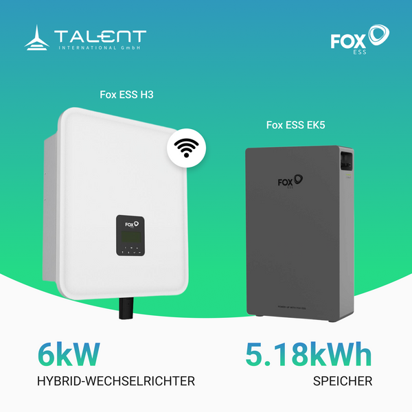 FoxESS H3 6kW Hybridwechselrichter mit Fox ESS EK5 Hochvoltspeicherbatterie 5.18 kWh