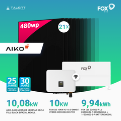 PV Komplettset 10,08 kWp - 21 × 480W AIKO Full Black & Fox ESS H3-10.0-Smart 10kW Hybridwechselrichter mit Fox ESS EQ5000-P L2 ( 9,94 kWh )