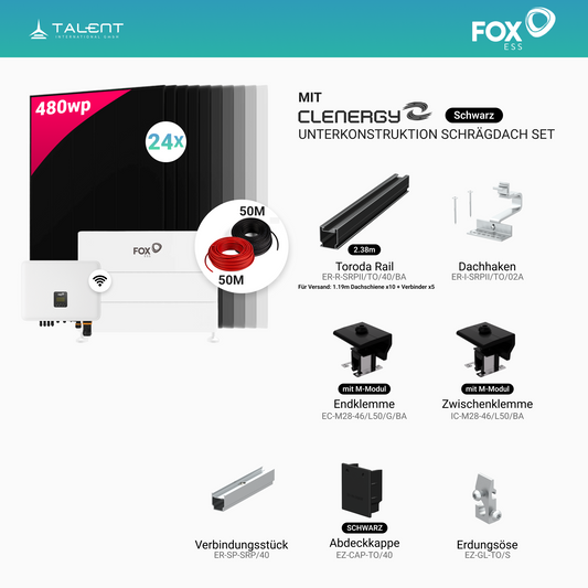 PV Komplettset 12 kWp - 24 × 480W AIKO Full Black & Fox ESS H3-12.0-Smart 12 kW Hybridwechselrichter mit Fox ESS DQ6.6 L3 Hochvoltspeicher (19,86 kWh)