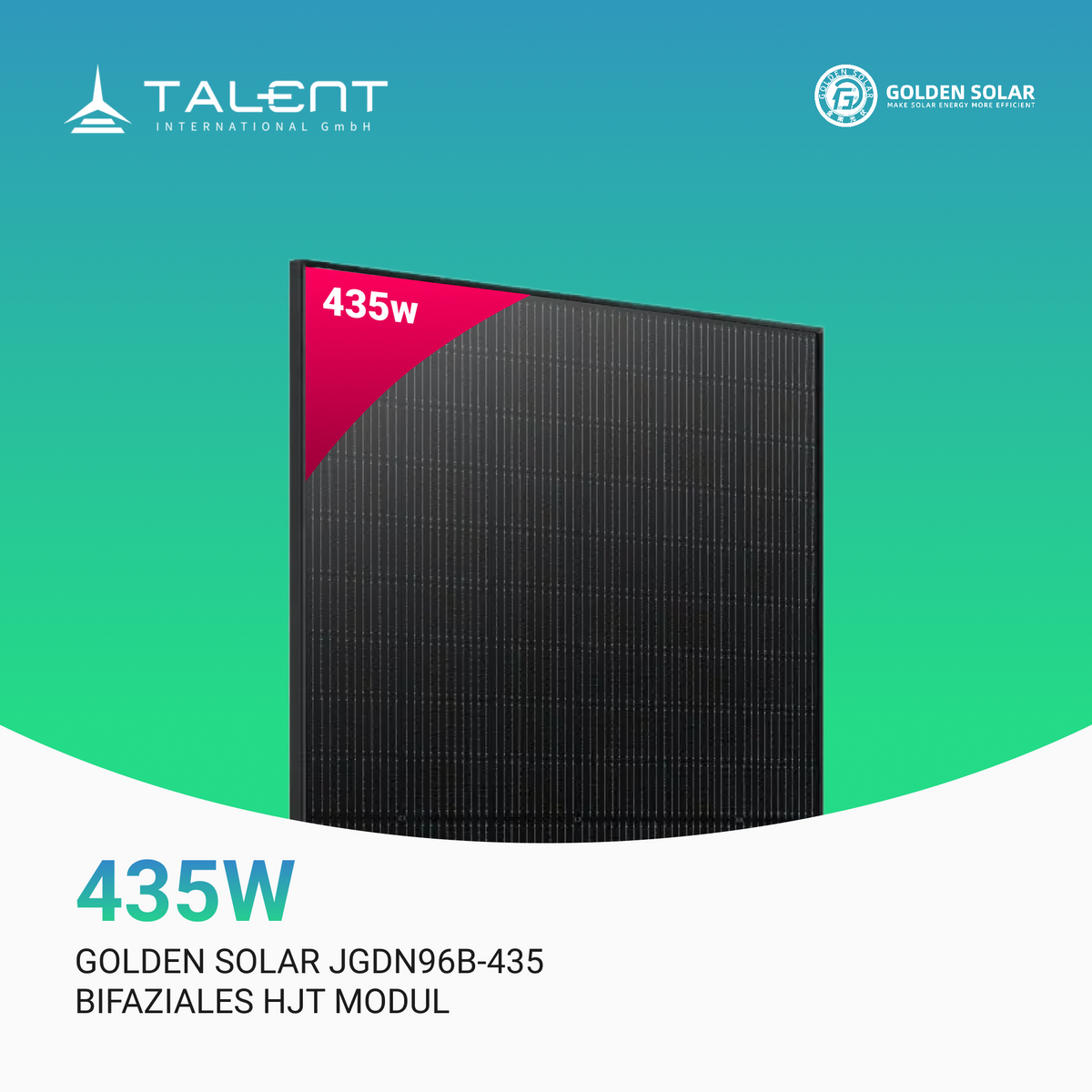 Golden Solar 435W JGDN96-435 HJT Bifacial Glas PV Modul Full Black
