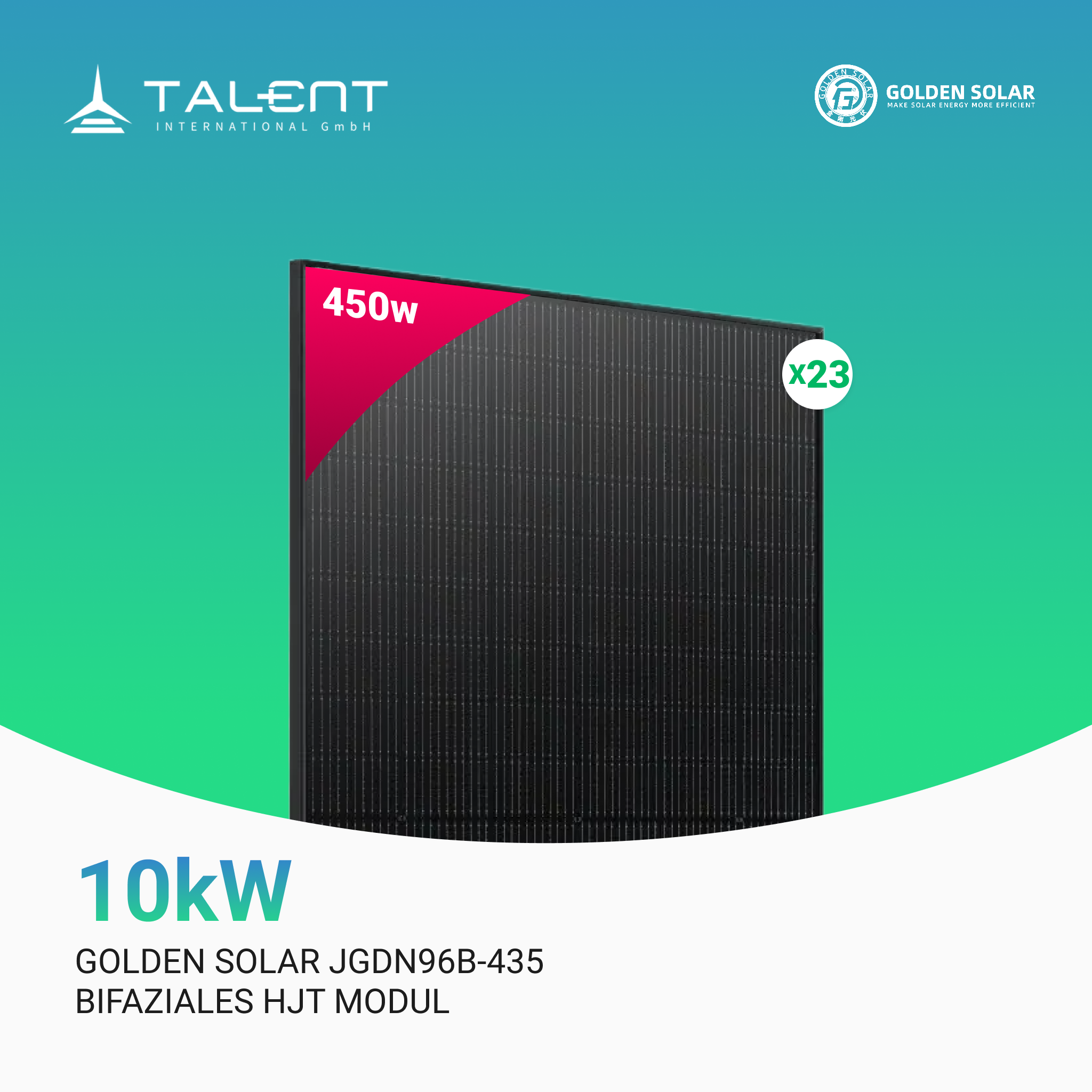 Golden Solar 435W JGDN96-435 HJT Bifacial Glas PV Modul Full Black