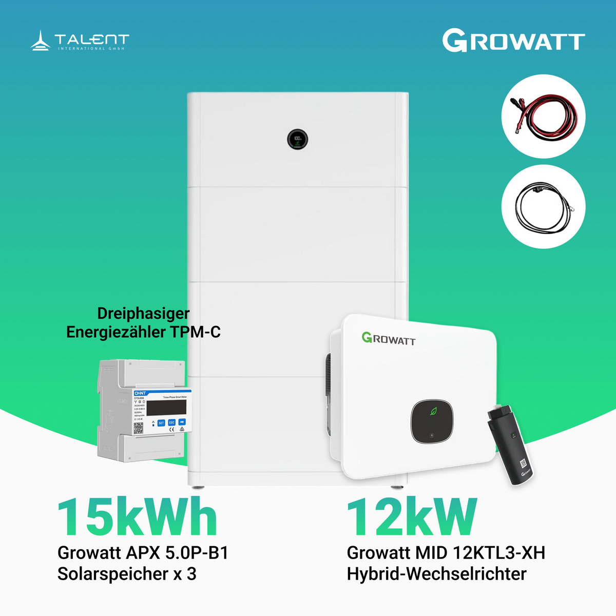 Growatt Komplettset - MID 12KTL3-XH 12kW Hybridwechselrichter 3-phasig & APX 15.0P Solarspeicher 15kWh (mit P2)
