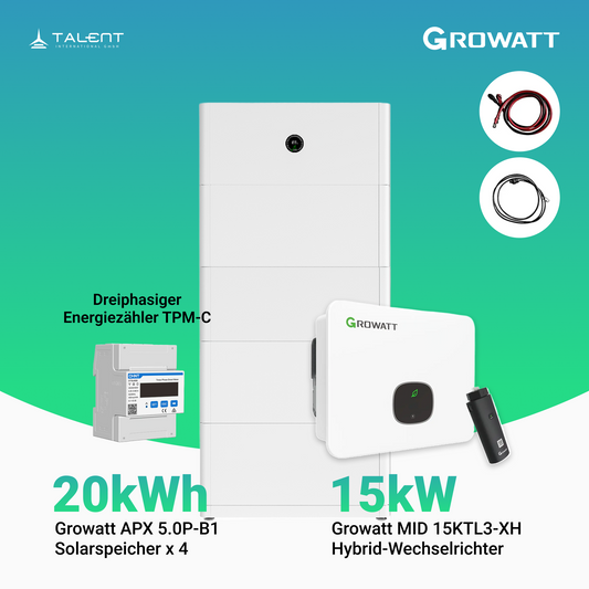 Growatt Komplettset - MID 15KTL3-XH 15kW Hybridwechselrichter 3-phasig & APX 20.0P Solarspeicher 20kWh (mit P2)