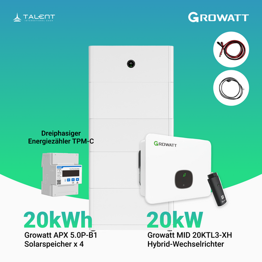 Growatt Komplettset - MID 20KTL3-XH 20kW Hybridwechselrichter 3-phasig & APX 20.0P Solarspeicher 20kWh (mit P2)