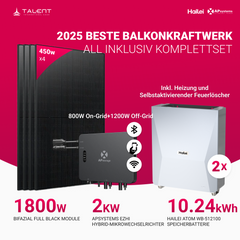 APsystems EZHI Balkonkraftwerk 2025 – Hybrid & Insel-System mit 5 kWh / 10kWh Speicher + 1800W (4 x 450W) Bifazial Full Black PV Modulen, AC 2000W