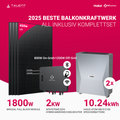 APsystems EZHI Balkonkraftwerk 2025 – Hybrid & Insel-System mit 5 kWh / 10kWh Speicher + 1800W (4 x 450W) Bifazial Full Black PV Modulen, AC 2000W