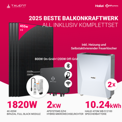 APsystems EZHI Balkonkraftwerk – Hybrid & Insel-System mit 5 kWh / 10kWh Speicher + 1820W (4 x 455W) Bifacial Glas-Glas Full Black Module, AC 2000W