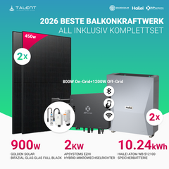 APsystems EZHI Balkonkraftwerk – Insel- & Hybrid-System mit 5kWh / 10kwh Speicher + 900W (2×450W) Full Black Bifacial Glas-Glas Modul, AC2000W