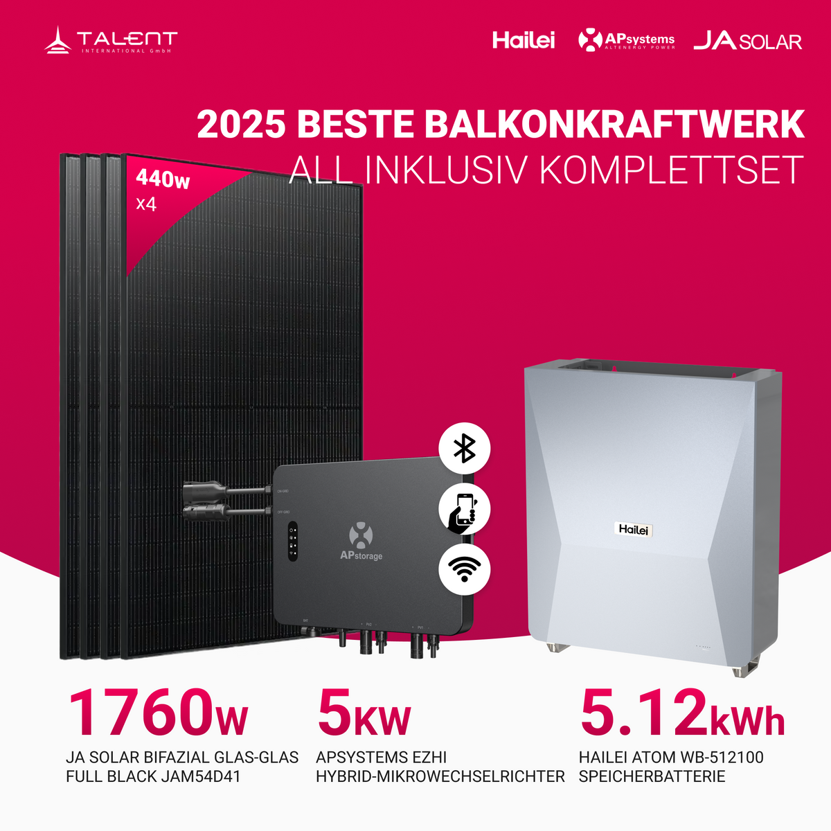 APsystems EZHI Balkonkraftwerk 2025: Insel- & Hybrid-System + 5 kWh Speicher + 1760 W bifaziales Modul + AC2000W