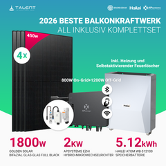 APsystems EZHI Balkonkraftwerk – Hybrid & Insel-System mit 5kWh / 10kWh Speicher + 1740W  (4×435W) Bifazial Full Black Golden Solar Modulen, AC2000W