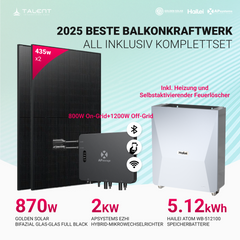 APsystems EZHI Balkonkraftwerk 2025: Insel- & Hybrid-System + 5 kWh Speicher, 870W Bifaziales Full Black Golden Solar Module, AC2000W