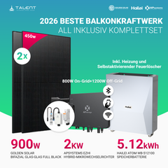 APsystems EZHI Balkonkraftwerk – Insel- & Hybrid-System mit 5kWh / 10kwh Speicher + 900W (2×450W) Full Black Bifacial Glas-Glas Modul, AC2000W