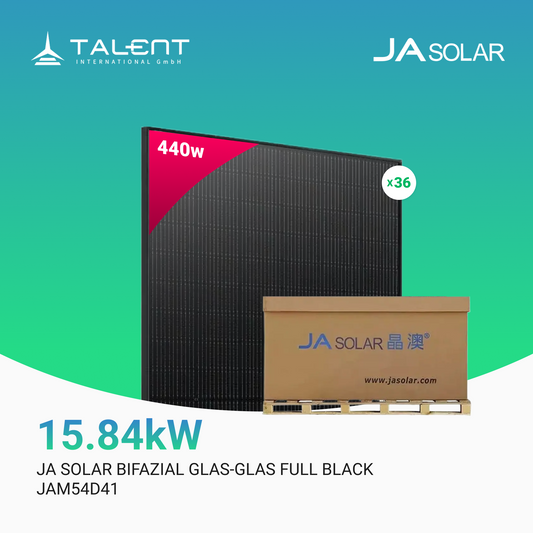 Ja Solar 440W JAM54D41-440/LB Bifacial Glas PV Modul Full Black Palettenpreis (36 Stk.)