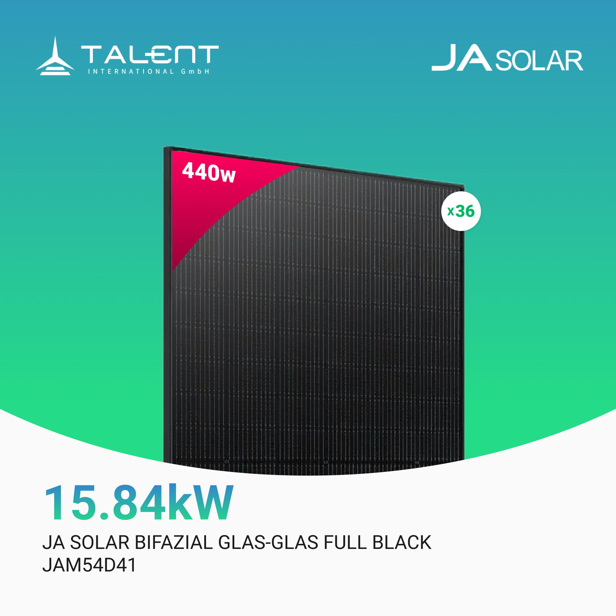 JA Solar 440W JAM54D41-440/LB Bifacial Glas PV Modul Full Black