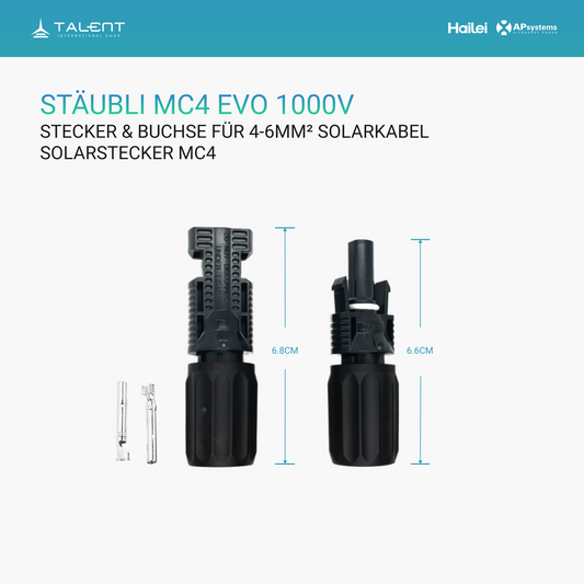 Stäubli MC4 EVO 1500V | Stecker & Buchse für 4-6mm² Solarkabel, Solarstecker MC4