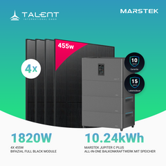 1820W Balkonkraftwerk mit Speicher - 4 × 455W Bifacial Full Black Glas-Glas Modul & Marstek Jupiter C Plus mit integriertem Wechselrichter