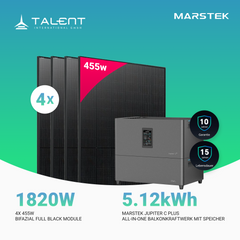 1820W Balkonkraftwerk mit Speicher - 4 × 455W Bifacial Full Black Glas-Glas Modul & Marstek Jupiter C Plus mit integriertem Wechselrichter