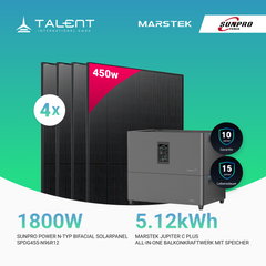 1800W Balkonkraftwerk mit Speicher - 4 × 450W Sunpro N-Typ Bifacial Modul & Marstek Jupiter C Plus mit integriertem Wechselrichter