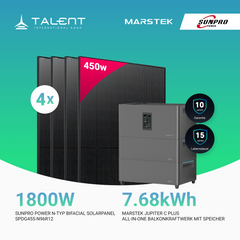 1800W Balkonkraftwerk mit Speicher - 4 × 450W Sunpro N-Typ Bifacial Modul & Marstek Jupiter C Plus mit integriertem Wechselrichter