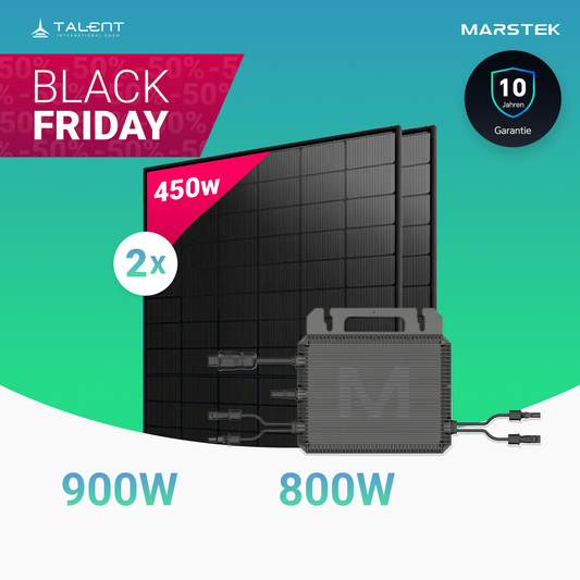 900W Balkonkraftwerk Set mit Wechselrichter - 2 × 450W Full Black Glas-Glas Modul, Marstek Saturn MST-MI0800 Mikrowechselrichter