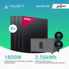 1800W Balkonkraftwerk mit Speicher - 4 × 450W Sunpro N-Typ Bifacial Modul & Marstek Jupiter C Plus mit integriertem Wechselrichter