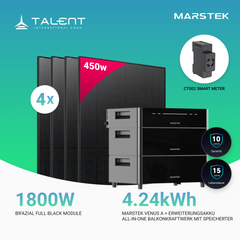 1800W Balkonkraftwerk mit Speicher - 4x 450W Full Black bifazial Glas-Glas Modul & Marstek Venus A