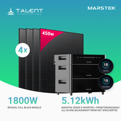 1800W Balkonkraftwerk mit Speicher - 4x 450W Full Black bifazial Glas-Glas Modul & Marstek Venus D