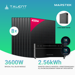 3600W Balkonkraftwerk mit Speicher - 8x 450W Full Black bifazial Glas-Glas Modul & Marstek Venus D