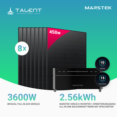 3600W Balkonkraftwerk mit Speicher - 8x 450W Full Black bifazial Glas-Glas Modul & Marstek Venus D