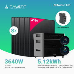 3640W Balkonkraftwerk mit Speicher - 8x 455W Full Black bifazial Glas-Glas Modul & Marstek Venus D