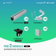 Clenergy PV-ezRack SolarRoof Pro 2.0 Unterkonstruktion Quermontage Schrägdach Set für 2 Module in Schwarz oder Silber