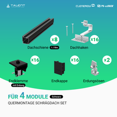 Clenergy PV-ezRack SolarRoof Pro 2.0 Unterkonstruktion Quermontage Schrägdach Set für 4 Module in Schwarz oder Silber