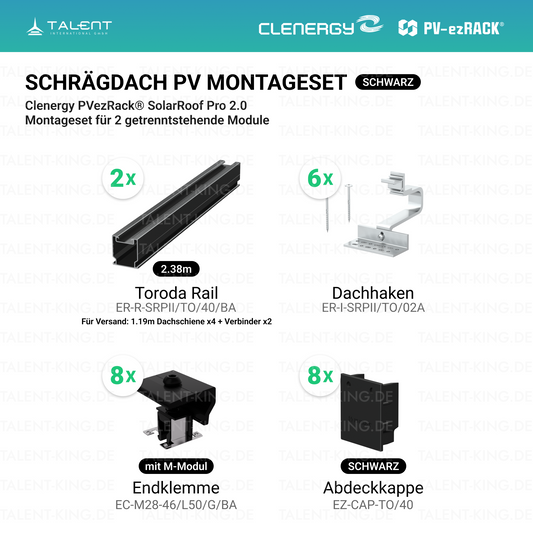 Clenergy PV-ezRack SolarRoof Pro 2.0 Unterkonstruktion Schrägdach Montageset für 2 getrenntstehende Module in Schwarz ( neue ver. 2026 )