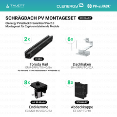 Clenergy PV-ezRack SolarRoof Pro 2.0 Unterkonstruktion Schrägdach Montageset für 2 getrenntstehende Module in Schwarz ( neue ver. 2026 )