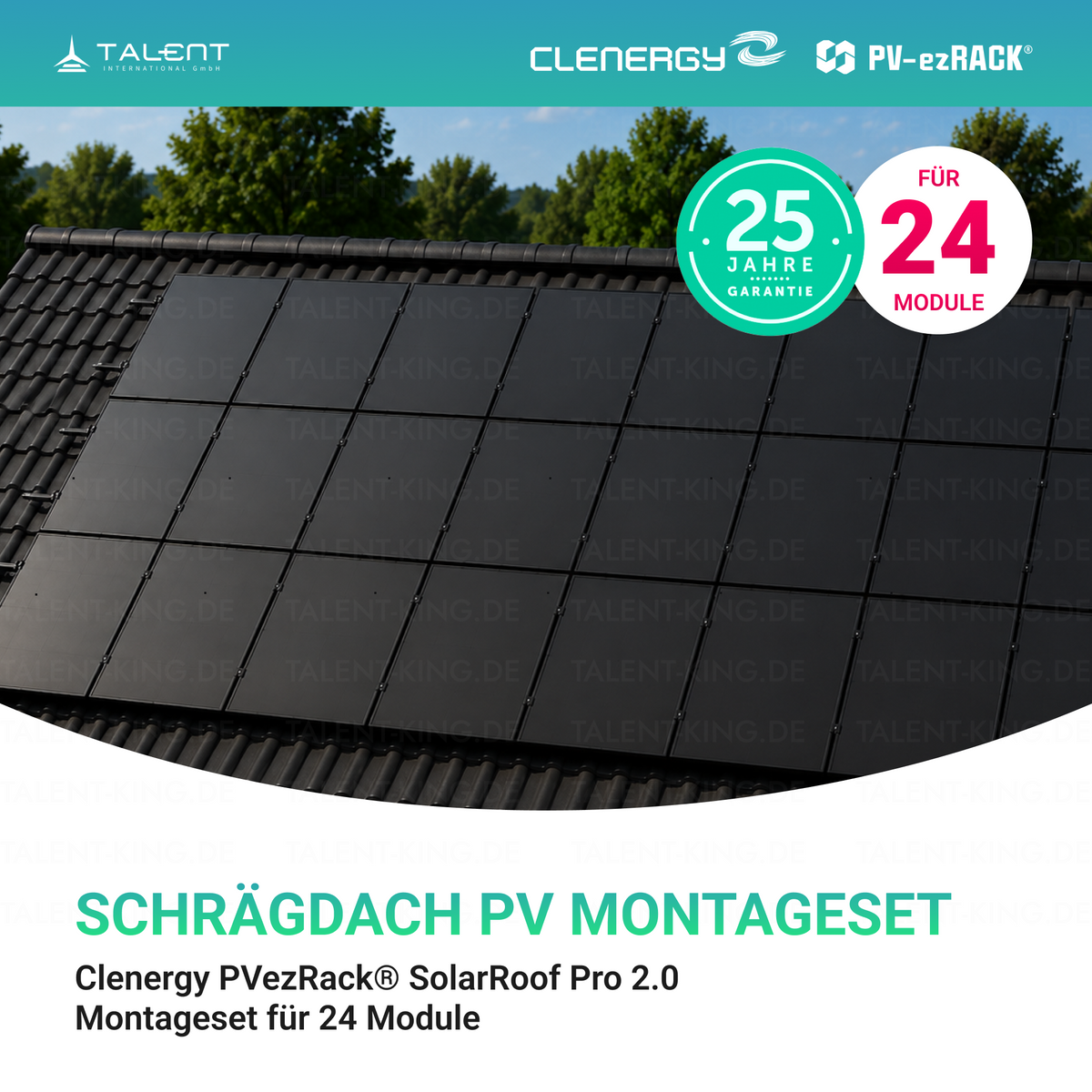 Clenergy PV-ezRack® SolarRoof Pro 2.0 Unterkonstruktion Schrägdach Montageset für 24 Module in Schwarz ( neue ver. 2026 )