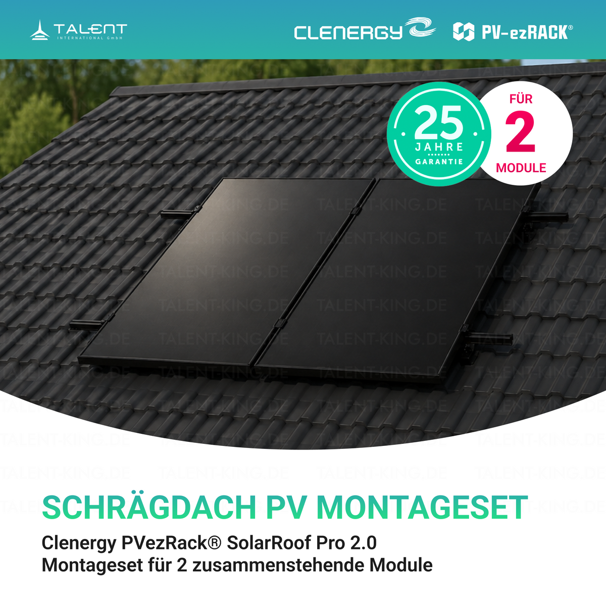 Clenergy PV-ezRack® SolarRoof Pro 2.0 Unterkonstruktion Schrägdach Montageset für 2 zusammenstehende Module in Schwarz ( neue ver. 2026 )