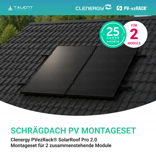 Clenergy PV-ezRack® SolarRoof Pro 2.0 Unterkonstruktion Schrägdach Montageset für 2 zusammenstehende Module in Schwarz ( neue ver. 2026 )