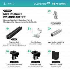 Clenergy PV-ezRack® SolarRoof Pro 2.0 Unterkonstruktion Schrägdach Set für 4 zusammenstehende Module in Schwarz ( neue ver. 2026 )