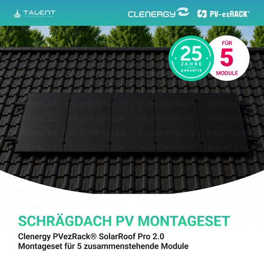 Clenergy PV-ezRack® SolarRoof Pro 2.0 Unterkonstruktion Schrägdach Set für 5 zusammenstehende Module in Schwarz ( neue ver. 2026 )