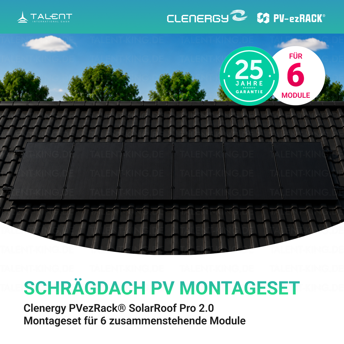 Clenergy PV-ezRack® SolarRoof Pro 2.0 Unterkonstruktion Schrägdach Set für 6 zusammenstehende Module in Schwarz ( neue ver. 2026 )